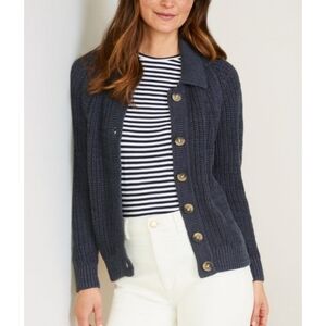 Garnet Hill blue gray knit linen and organic cotton cardigan sweater